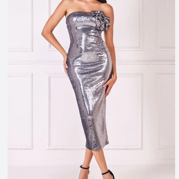Strapless Sequin Silver Dress - Picture 1 of 5